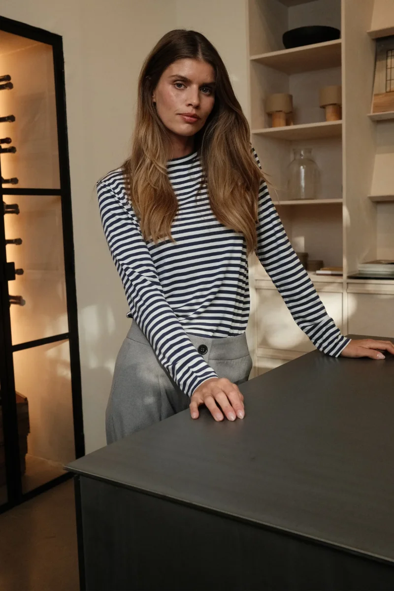 Manica lunga slim a righe - Blu - immagine 3