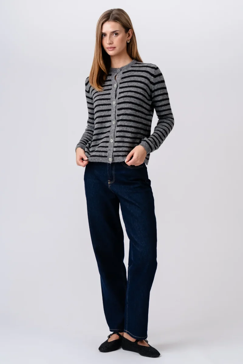 Cardigan in maglia a righe Crizette - Grigio/Nero - immagine 6