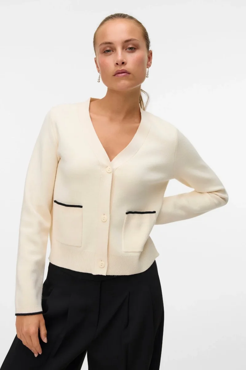 Cardigan dorato con scollo a V a contrasto - Birch W. Nero - immagine 2