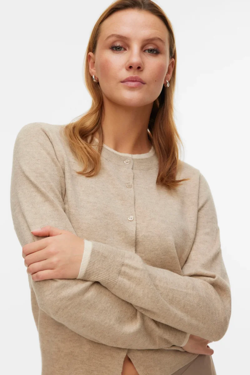 Meraviglioso cardigan con scollo a O - visone argento melange con. Betulla - immagine 2