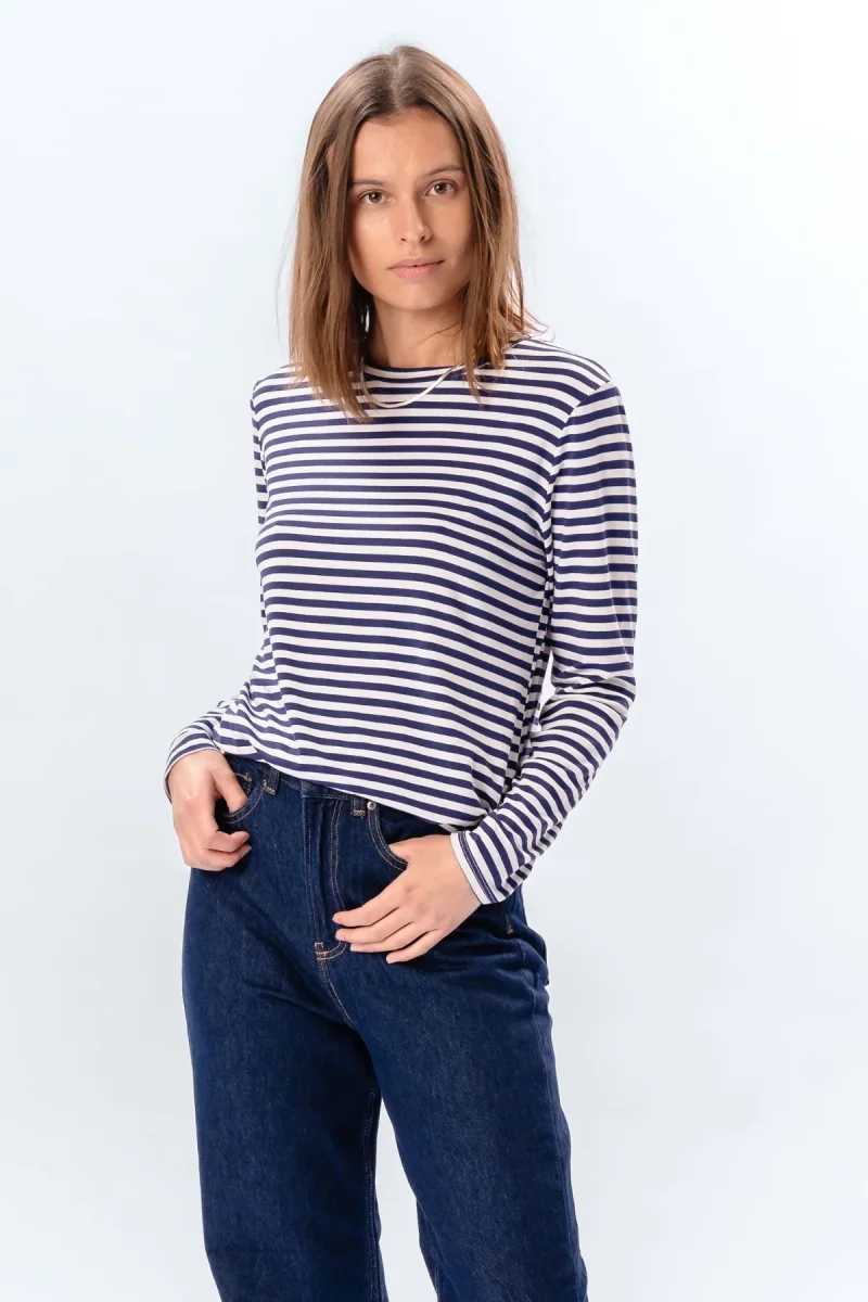 Manica lunga slim a righe - Blu - immagine 2
