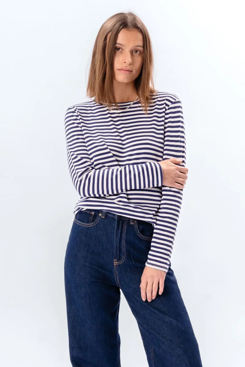Manica lunga slim a righe - Blu - immagine 5