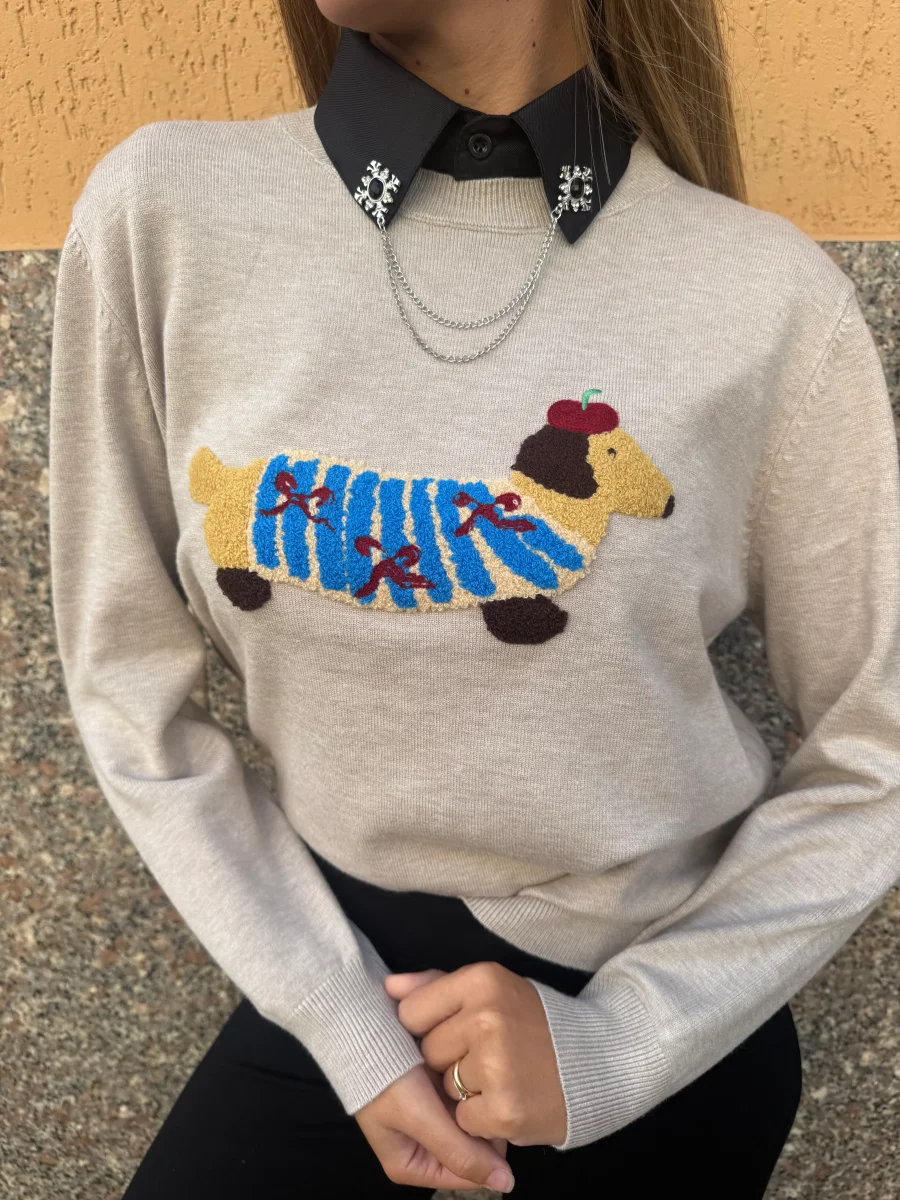 Pullover “Doggy Chic” beige - immagine 3