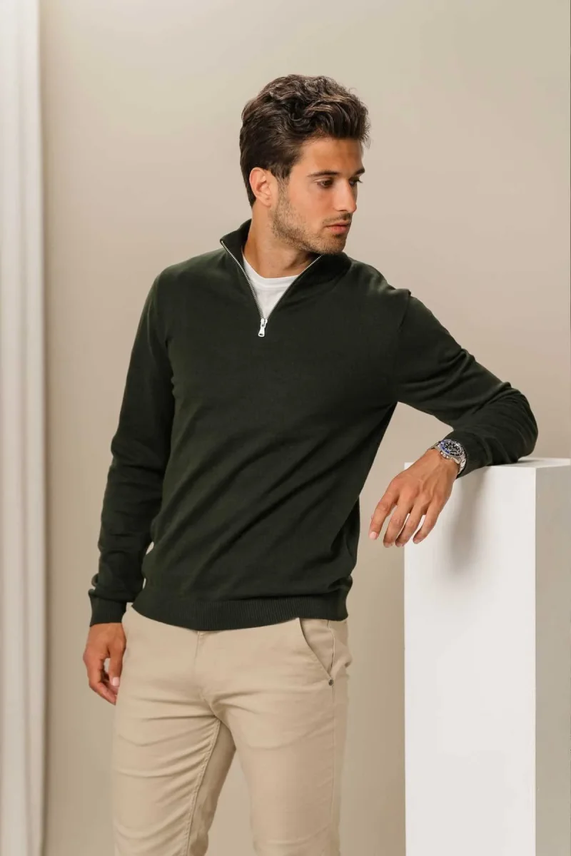 Pullover con mezza zip - Esercito - immagine 3